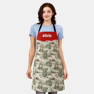 Traditional Christmas Village Custom Name Apron
