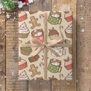 Traditional Christmas Vintage Hot Cocoa Cupcake Wrapping Paper