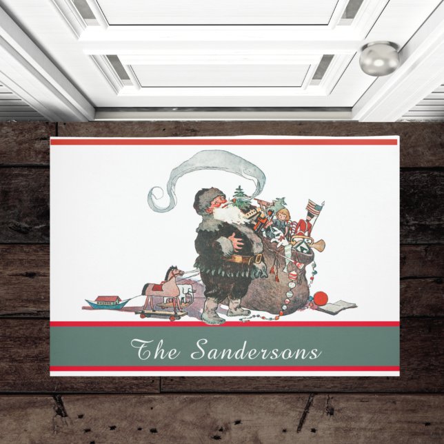 Traditional Christmas Vintage Santa Family Name  Doormat (Creator Uploaded)