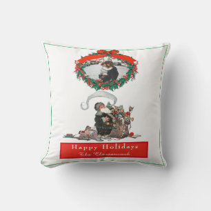 Traditional Christmas Vintage Santa Photo Holiday Cushion