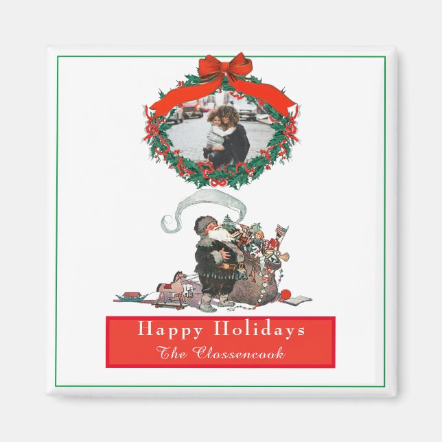 Traditional Christmas Vintage Santa Photo Holiday  Magnet (Front)