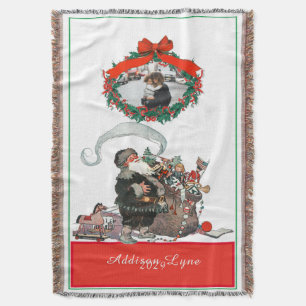 Traditional Christmas Vintage Santa Photo Holiday  Throw Blanket