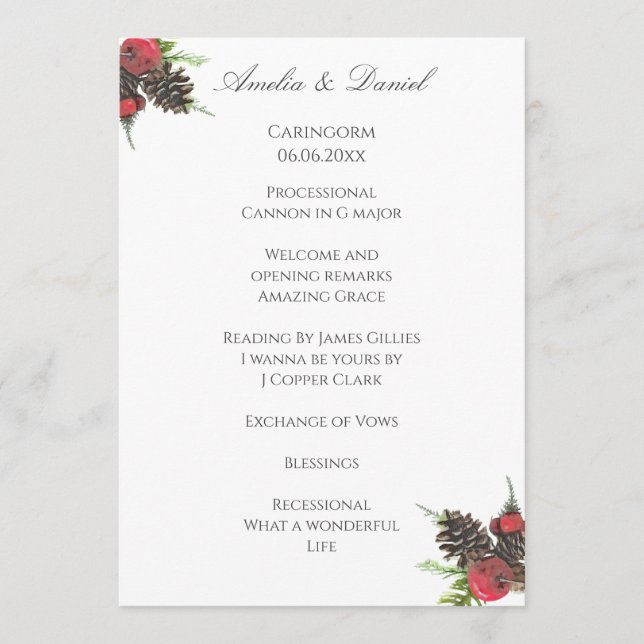 Traditional Christmas Wedding Ceremony Program Programme (Front)