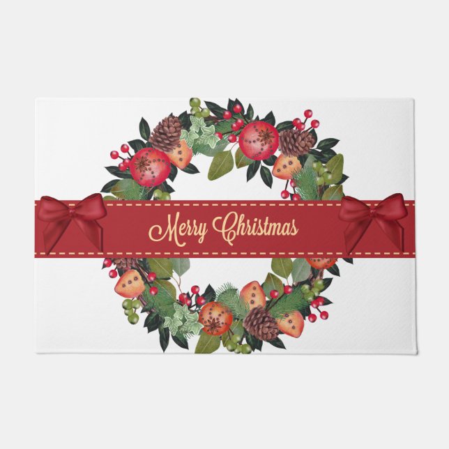 Traditional Christmas Wreath Doormat (Front)