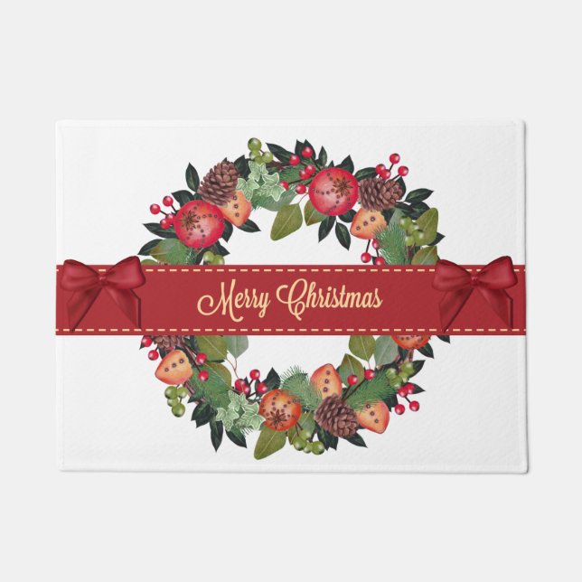 Traditional Christmas Wreath Doormat (Front)