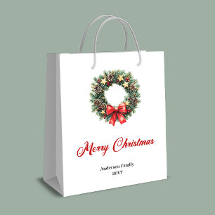Traditional Christmas wreath gift bag personalized