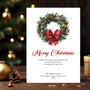 Traditional Christmas Wreath Greeting Card Design