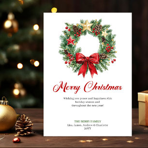 Traditional Christmas Wreath Holiday Greeting Card