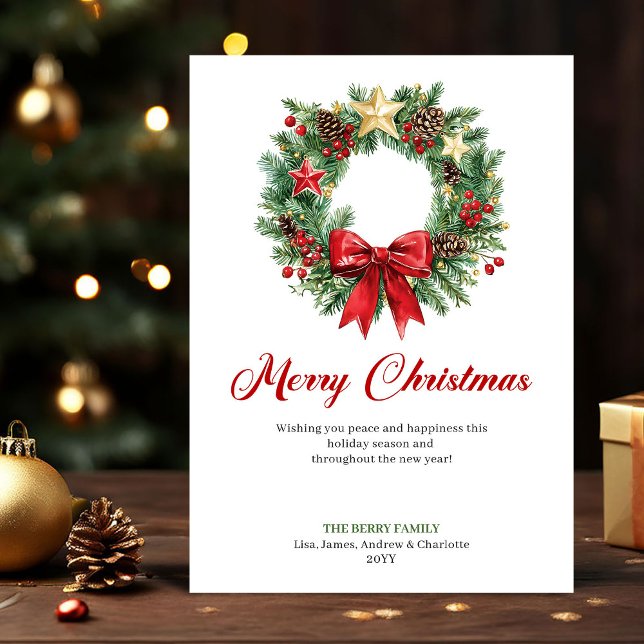 Traditional Christmas Wreath Holiday Greeting Card (Traditional Christmas Wreath Holiday Greeting Card)