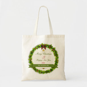 Traditional Christmas wreath illustration Tote Bag