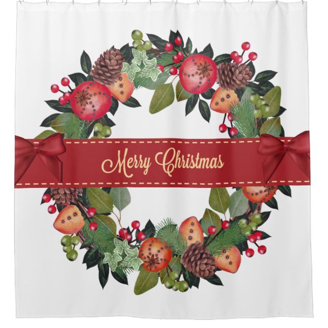 Traditional Christmas Wreath Shower Curtain (Front)