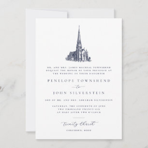 Traditional Church Illustration Formal Wedding  Invitation