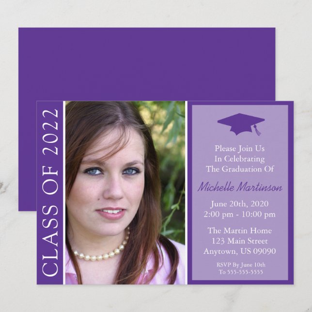Traditional Class Of 2022 Graduation (Purple) Invi Invitation (Front/Back)