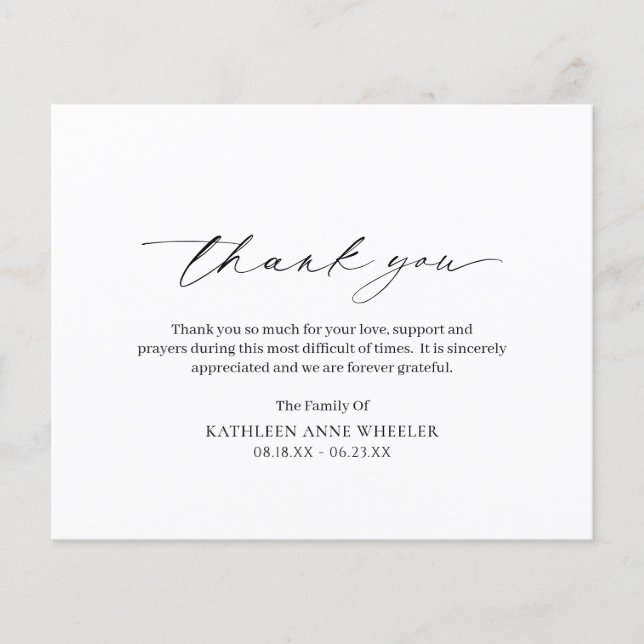 Traditional Classic Budget Funeral Thank You Card (Front)