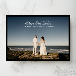 Traditional Classic Calligraphy Black Frame Photo Save The Date