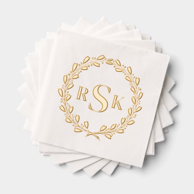 Traditional Classic Floral Wreath Monogram  Foil Napkins (Insitu (Stacked))