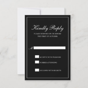 Traditional Classic Formal Elegant Black Wedding RSVP Card