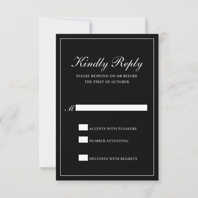 Traditional Classic Formal Elegant Black Wedding RSVP Card (Front)