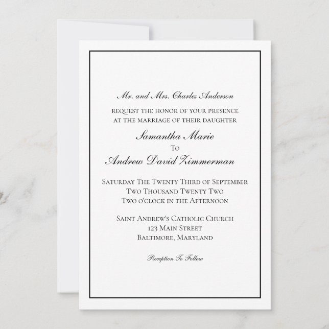 Traditional Classic Formal Elegant Wedding  Invita Invitation (Front)
