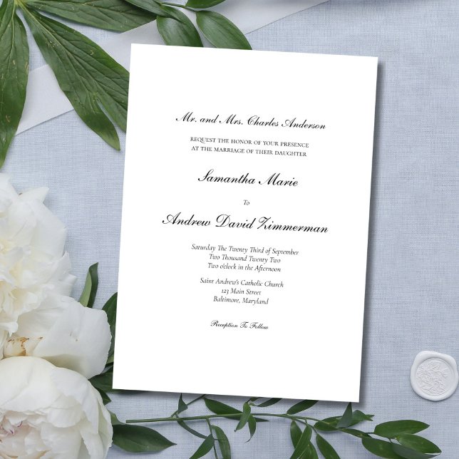 Traditional Classic Formal Elegant Wedding  Invitation (Classic Traditional Elegant Black white minimal wedding invitation. Printed or Digital download)
