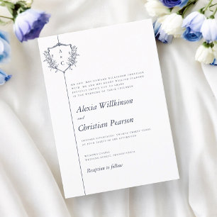  traditional classic  navy crest wedding invitation