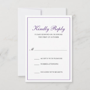 Traditional Classic Royal Purple Formal Wedding RSVP Card
