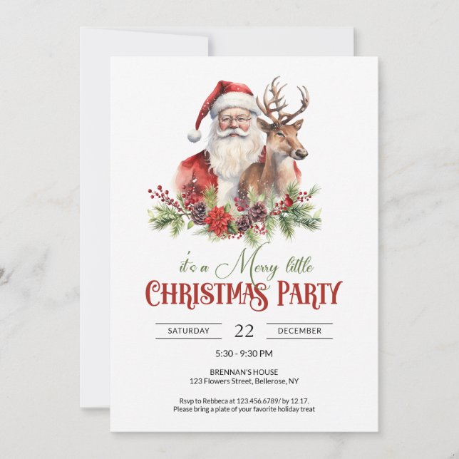 Traditional classic Santa Claus with reindeer Invitation (Front)
