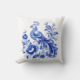Traditional Cobalt Porcelain Folk Art Decorative Cushion
