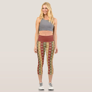 traditional colored Christmas snowflake striped Capri Leggings