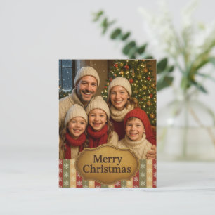 traditional colored Christmas snowflake striped Holiday Postcard