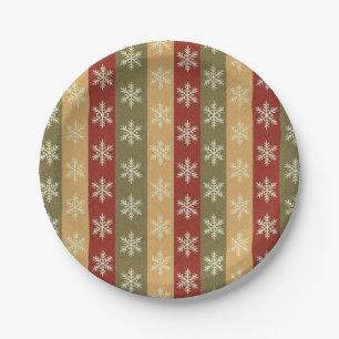 traditional colored Christmas snowflake striped Paper Plate