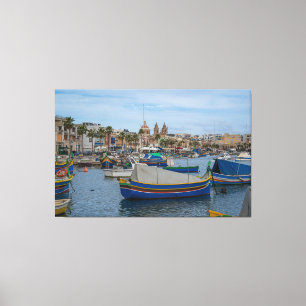 Traditional colorful fishing boats in Malta Canvas Print