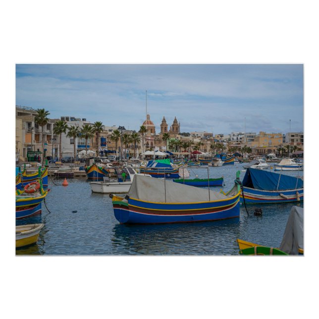Traditional colorful fishing boats in Malta Poster (Front)