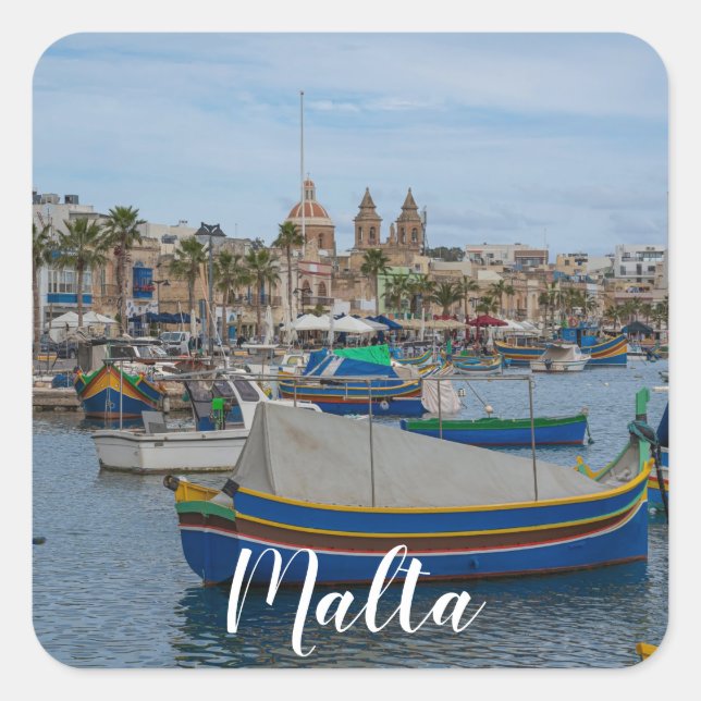 Traditional colorful fishing boats in Malta Square Sticker (Front)