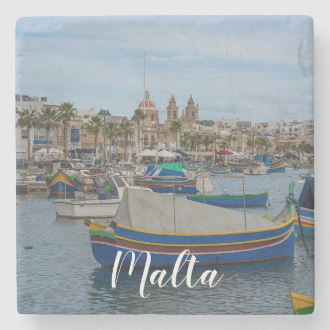 Traditional colorful fishing boats in Malta Stone Coaster (Front)