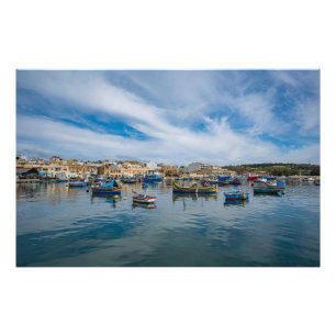 Traditional colorful fishing boats in the harbor photo print