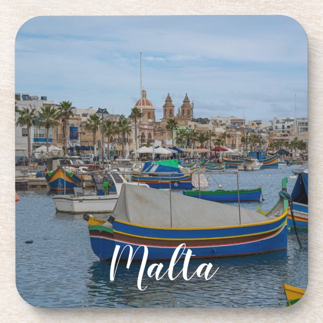 Traditional colourful fishing boats in Malta Coaster (Front)