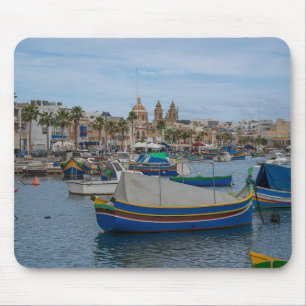 Traditional colourful fishing boats in Malta Mouse Mat