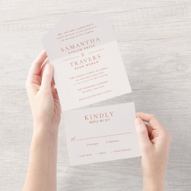 Traditional Copper Elegant Wedding All In One Invitation (Tearaway)