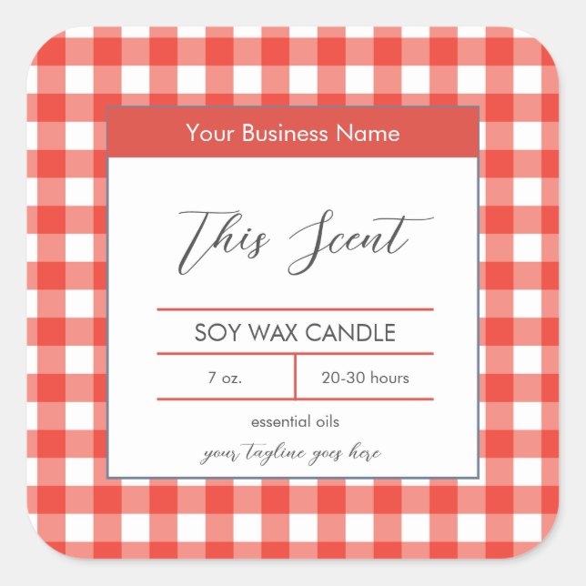 Traditional Country Red Gingham Candle Label (Front)