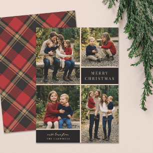 Traditional Cozy Red Plaid Christmas Collage Photo Holiday Card