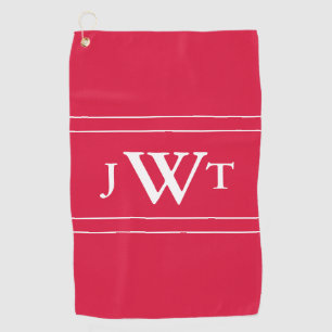 Traditional Crimson and White Monogrammed Golf Towel
