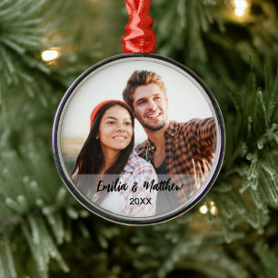 Traditional Custom Photo Couple's Christmas Metal Tree Decoration