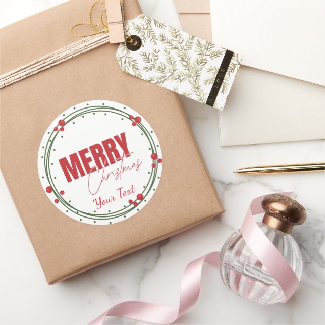Traditional Custom Round Merry Christmas Label  (Gifting)