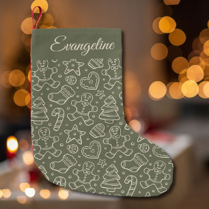 Traditional Cute Vintage Christmas Name Green Small Christmas Stocking