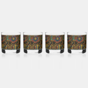 Traditional Cyan "Aztec Dream" Beverage Tumblers Whiskey Glass