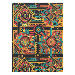 Traditional Cyan "Aztec Dream" Woven Tablecloth