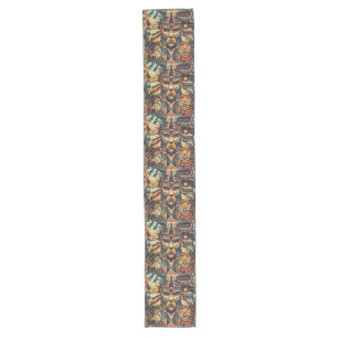 Traditional Cyan "Mesoamerican Motif" Stylish Tabl Long Table Runner