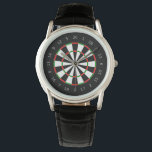 Traditional Dartboard Sports Design Watch<br><div class="desc">Stylish wrist watch with an authentic regulation dartboard sports design in black,  red and green.</div>
