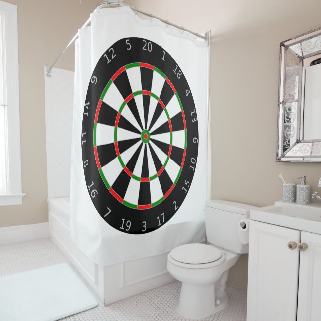 Traditional Dartboard Target Design Shower Curtain (In Situ)